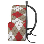 Red White And Beige Argyle Pattern Print Backpack