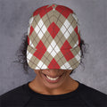 Red White And Beige Argyle Pattern Print Baseball Cap