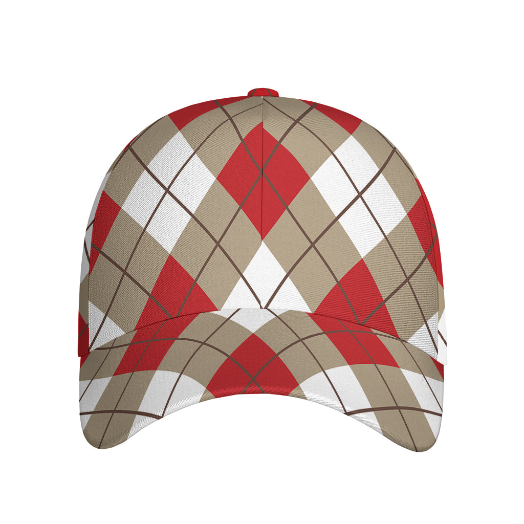 Red White And Beige Argyle Pattern Print Baseball Cap