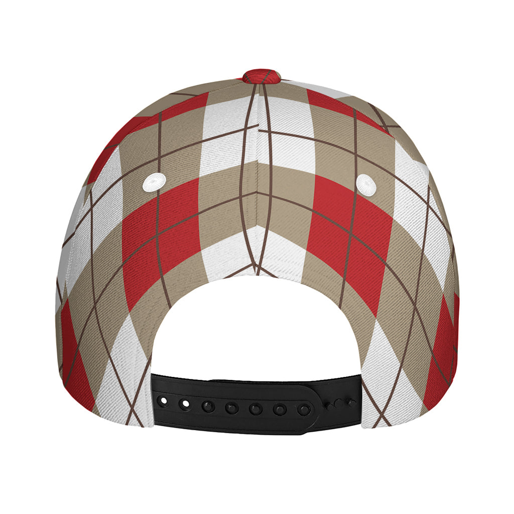 Red White And Beige Argyle Pattern Print Baseball Cap