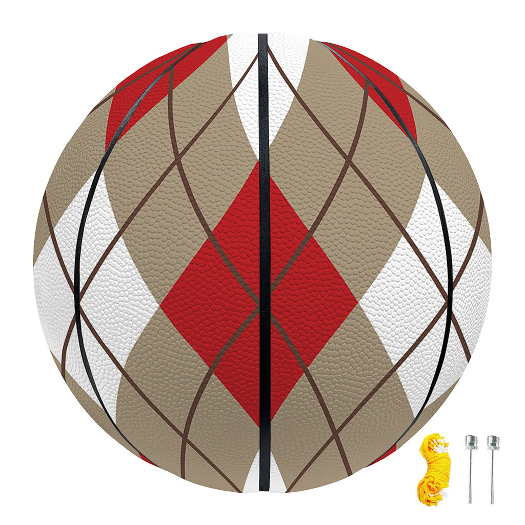 Red White And Beige Argyle Pattern Print Basketball