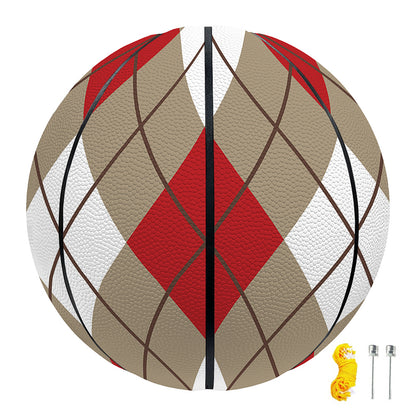 Red White And Beige Argyle Pattern Print Basketball