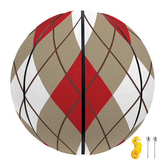 Red White And Beige Argyle Pattern Print Basketball
