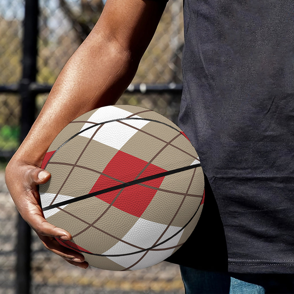 Red White And Beige Argyle Pattern Print Basketball