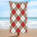 Red White And Beige Argyle Pattern Print Beach Towel