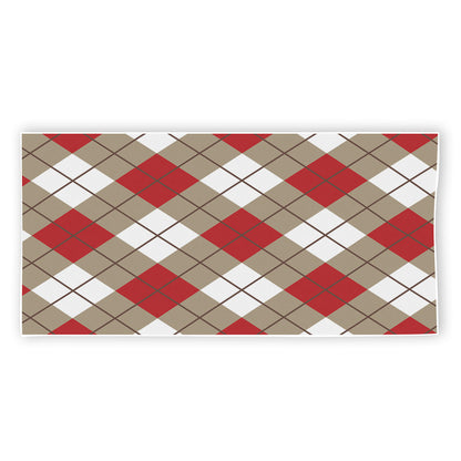 Red White And Beige Argyle Pattern Print Beach Towel