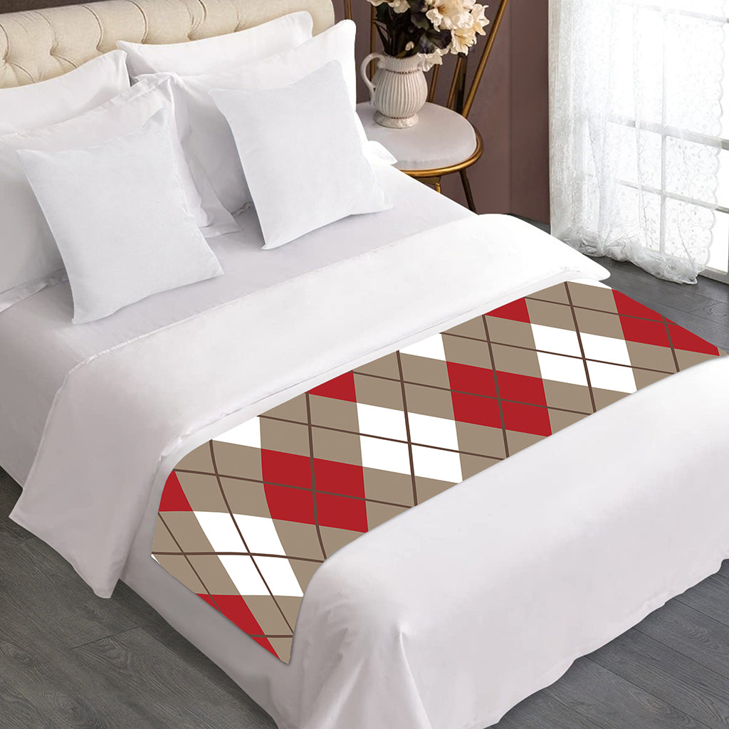 Red White And Beige Argyle Pattern Print Bed Runner