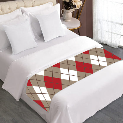 Red White And Beige Argyle Pattern Print Bed Runner