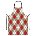 Red White And Beige Argyle Pattern Print Bib Apron With Pocket