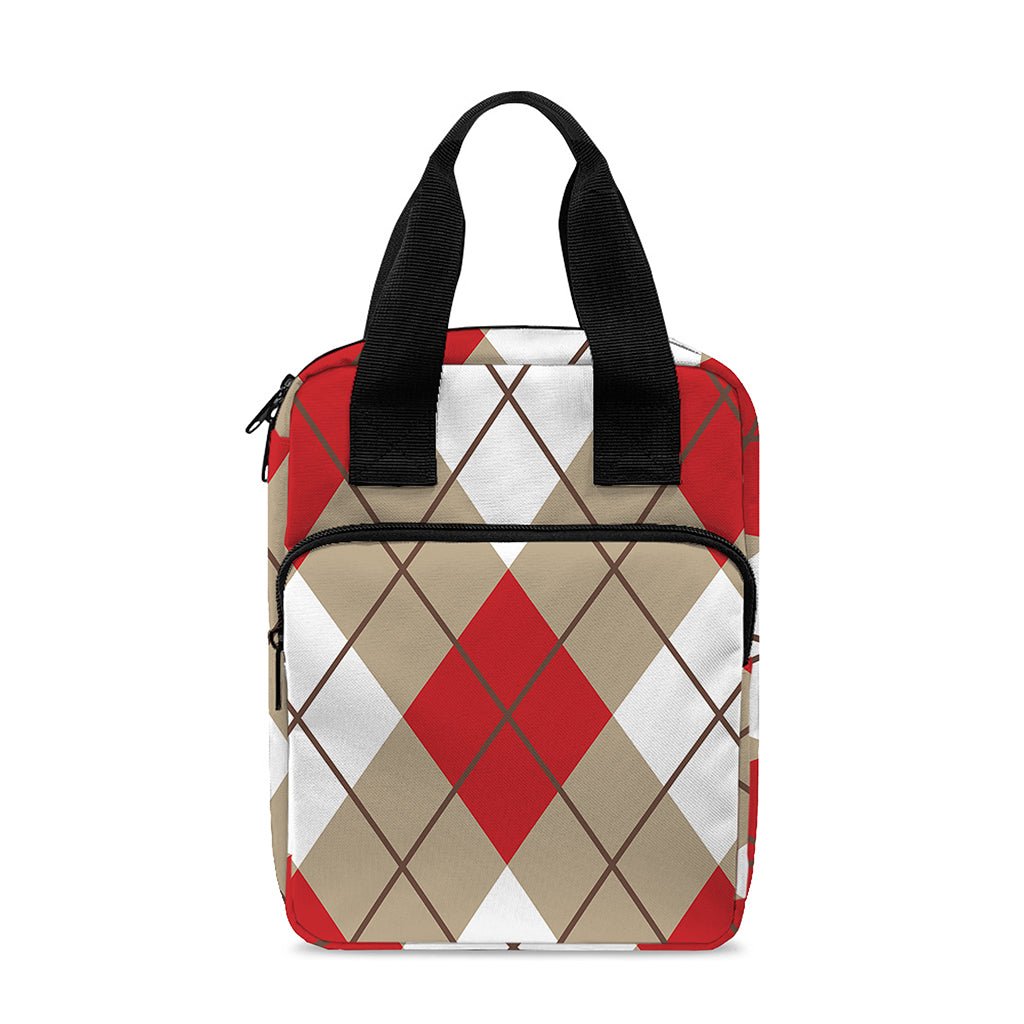 Red White And Beige Argyle Pattern Print Bible Tote Bag