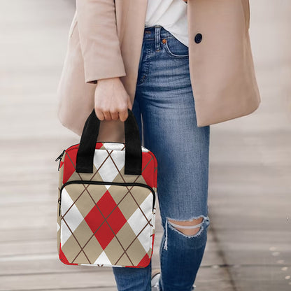 Red White And Beige Argyle Pattern Print Bible Tote Bag