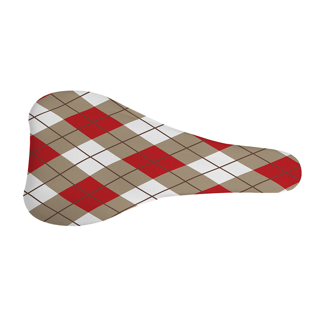 Red White And Beige Argyle Pattern Print Bicycle Seat Cover