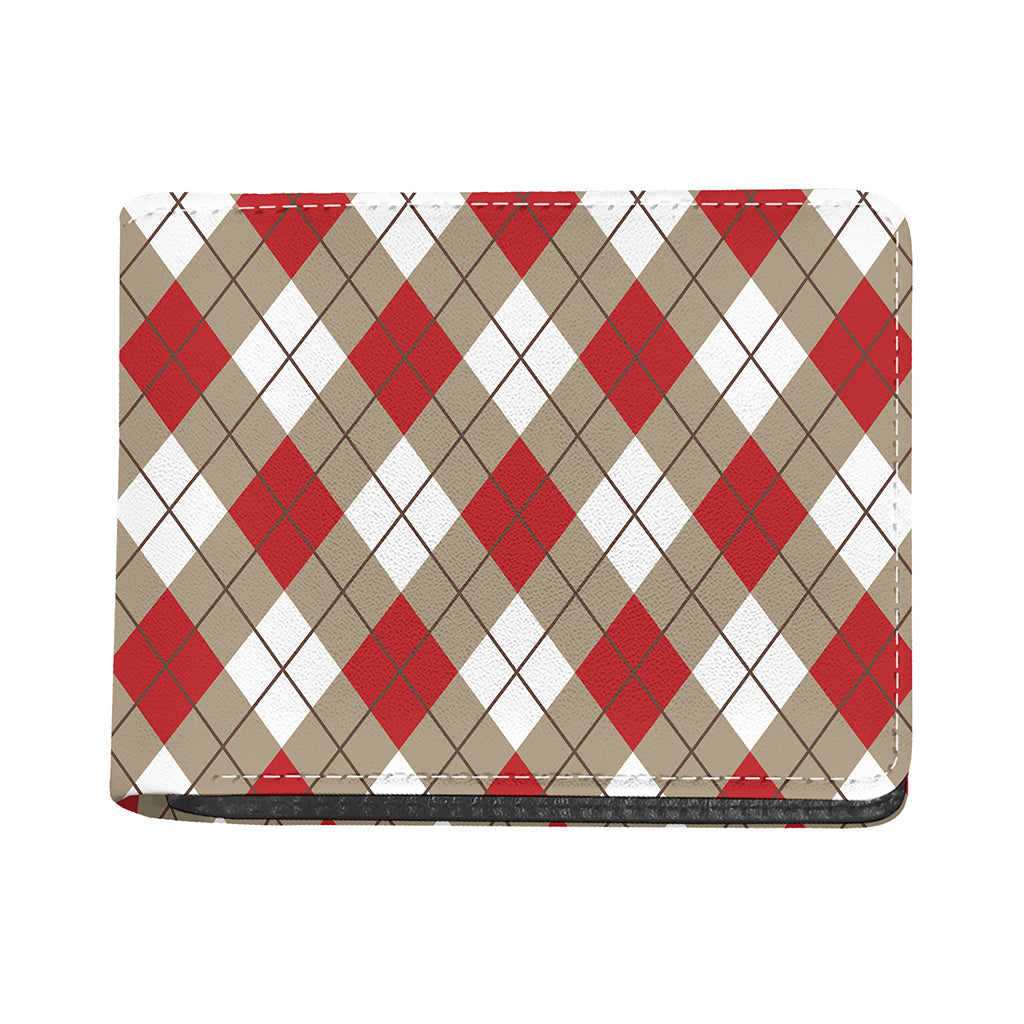 Red White And Beige Argyle Pattern Print Bifold Wallet