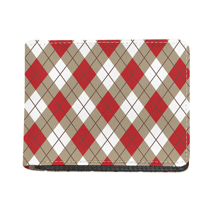 Red White And Beige Argyle Pattern Print Bifold Wallet