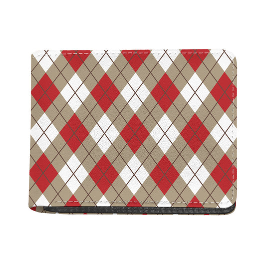 Red White And Beige Argyle Pattern Print Bifold Wallet