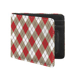Red White And Beige Argyle Pattern Print Bifold Wallet