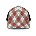 Red White And Beige Argyle Pattern Print Black Mesh Trucker Hat