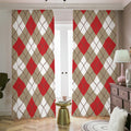 Red White And Beige Argyle Pattern Print Dimout Pencil Pleat Curtains