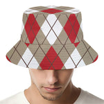Red White And Beige Argyle Pattern Print Bucket Hat