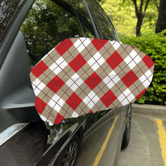 Red White And Beige Argyle Pattern Print Car Side Mirror Covers