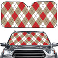 Red White And Beige Argyle Pattern Print Car Windshield Sun Shade