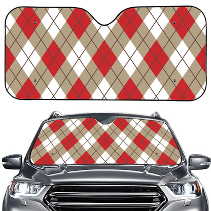 Red White And Beige Argyle Pattern Print Car Windshield Sun Shade