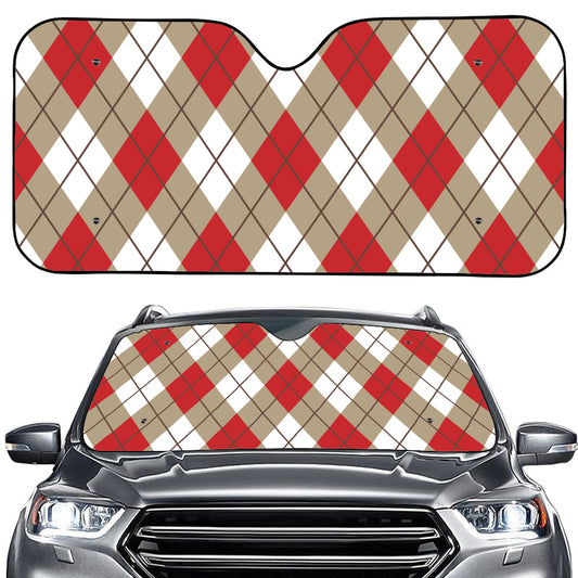 Red White And Beige Argyle Pattern Print Car Windshield Sun Shade