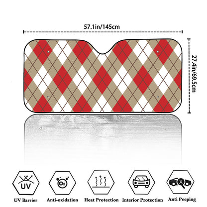 Red White And Beige Argyle Pattern Print Car Windshield Sun Shade