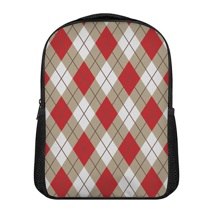 Red White And Beige Argyle Pattern Print Casual Backpack