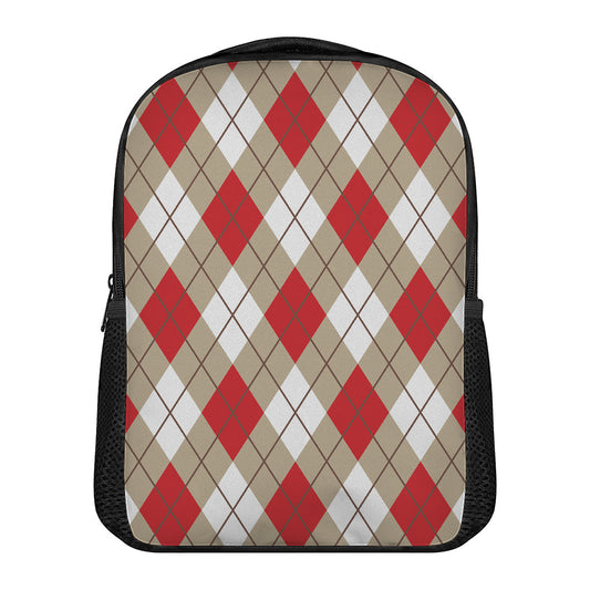 Red White And Beige Argyle Pattern Print Casual Backpack