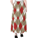Red White And Beige Argyle Pattern Print Chiffon Maxi Skirt