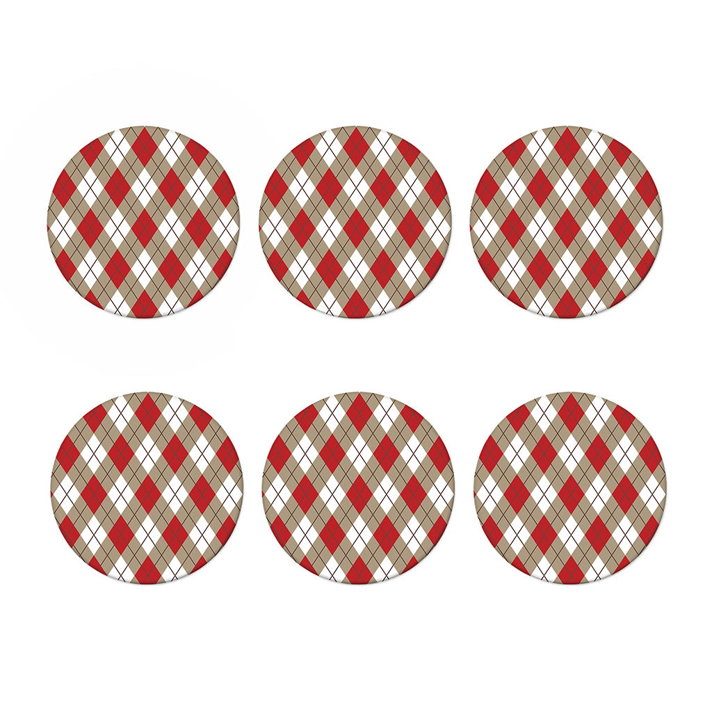 Red White And Beige Argyle Pattern Print Coaster Set