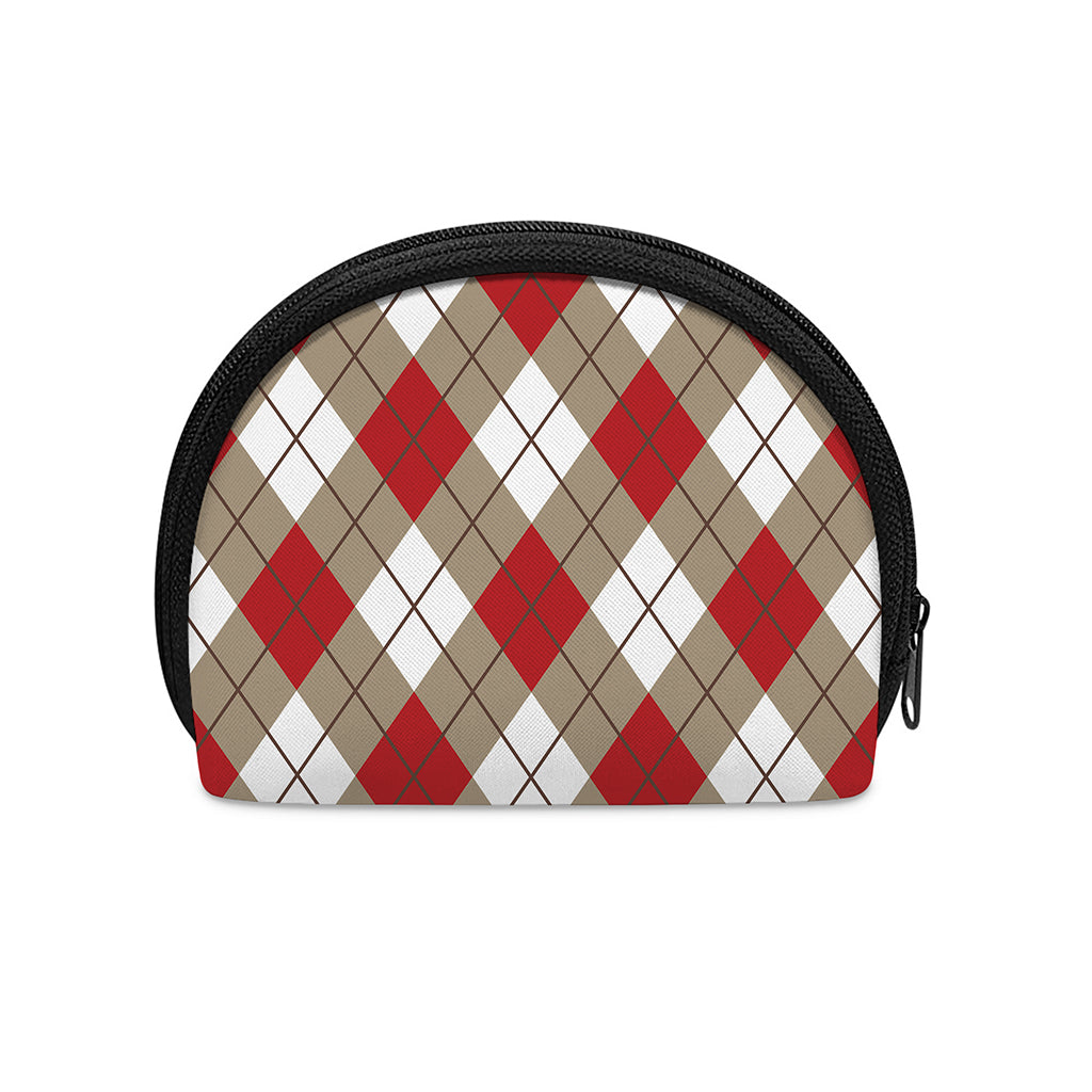 Red White And Beige Argyle Pattern Print Coin Purse