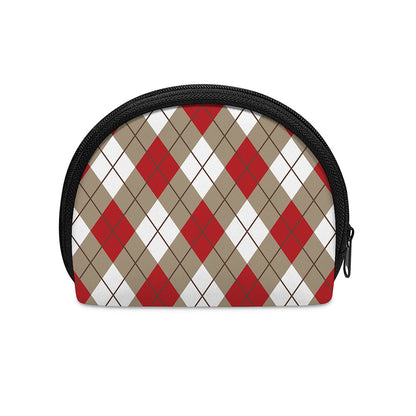 Red White And Beige Argyle Pattern Print Coin Purse