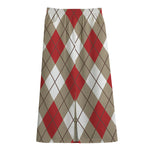 Red White And Beige Argyle Pattern Print Cotton Front Slit Maxi Skirt