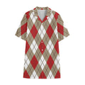 Red White And Beige Argyle Pattern Print Cotton Hawaiian Shirt