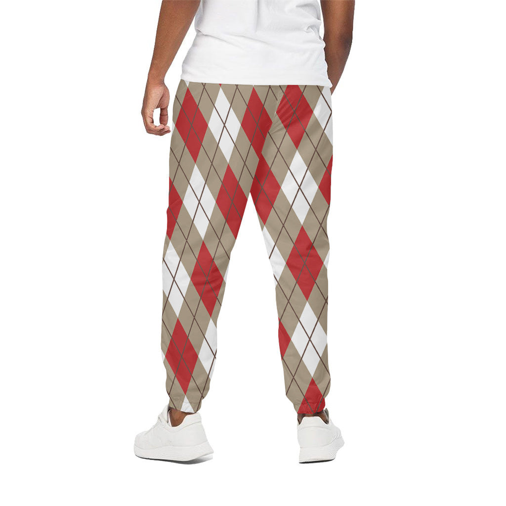 Red White And Beige Argyle Pattern Print Cotton Pants