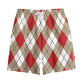 Red White And Beige Argyle Pattern Print Cotton Shorts
