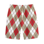 Red White And Beige Argyle Pattern Print Cotton Shorts
