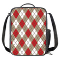 Red White And Beige Argyle Pattern Print Crossbody Lunch Bag