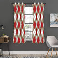 Red White And Beige Argyle Pattern Print Grommet Curtain Panels