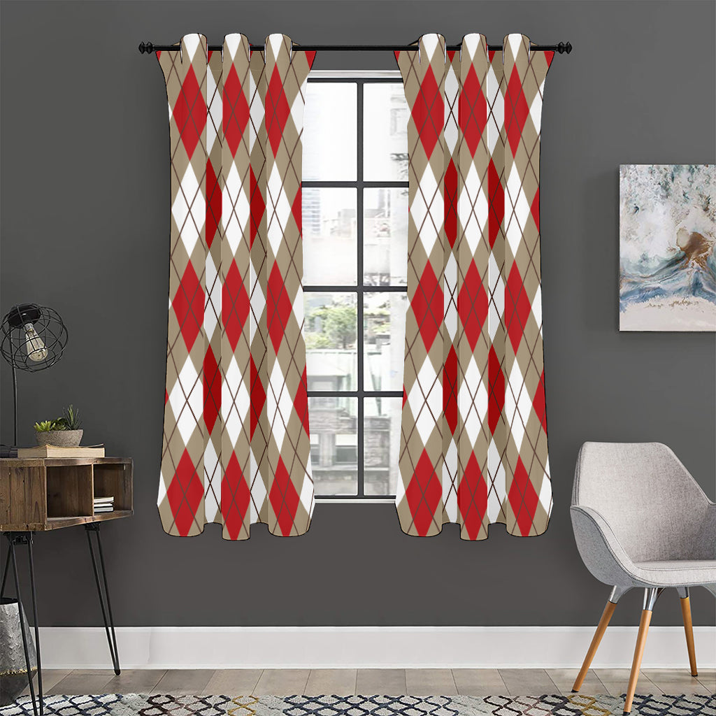 Red White And Beige Argyle Pattern Print Curtain
