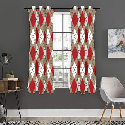 Red White And Beige Argyle Pattern Print Curtain