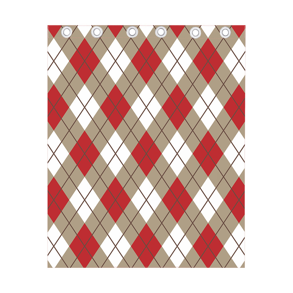 Red White And Beige Argyle Pattern Print Curtain