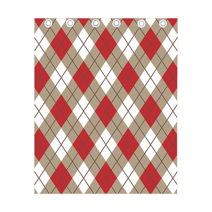 Red White And Beige Argyle Pattern Print Curtain