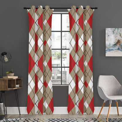 Red White And Beige Argyle Pattern Print Curtain