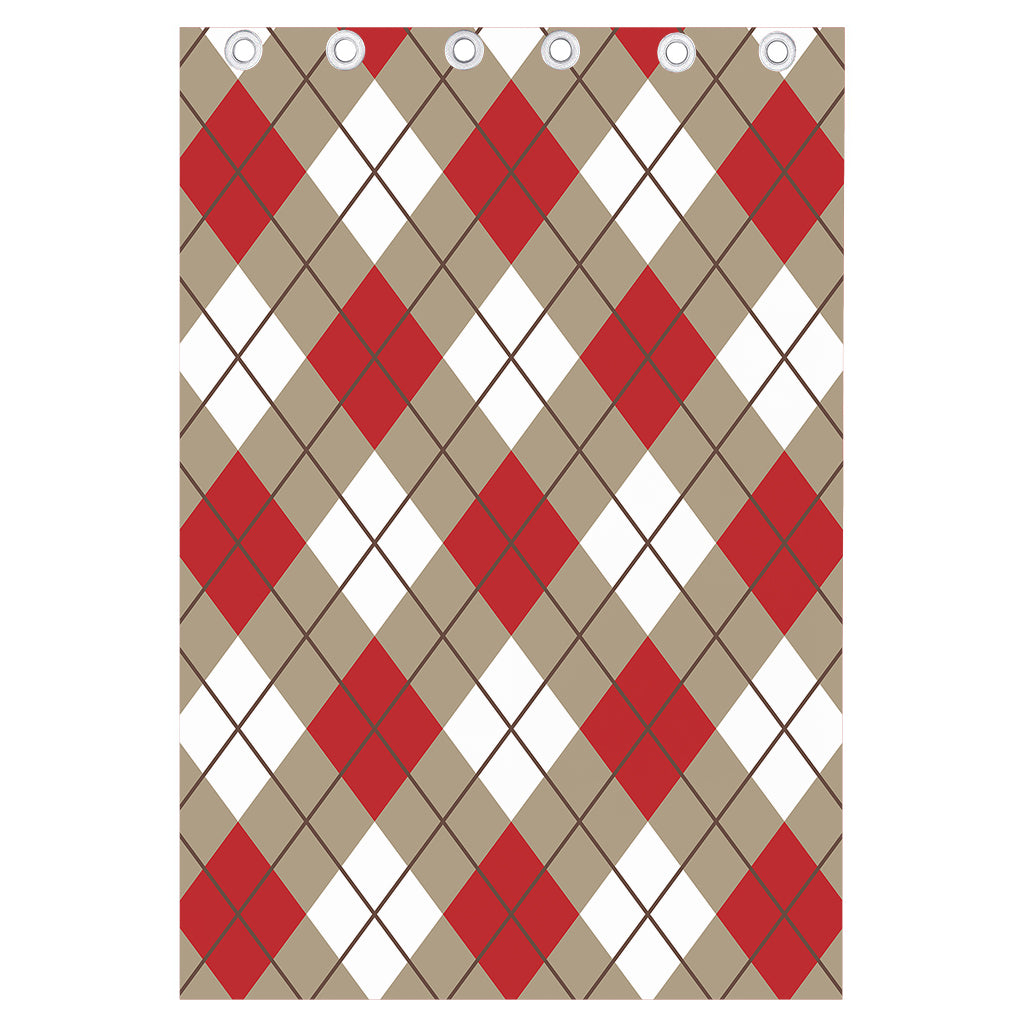 Red White And Beige Argyle Pattern Print Curtain