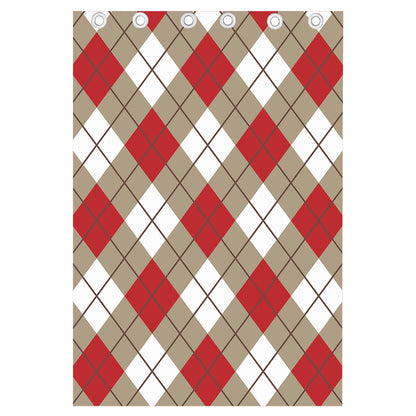 Red White And Beige Argyle Pattern Print Curtain