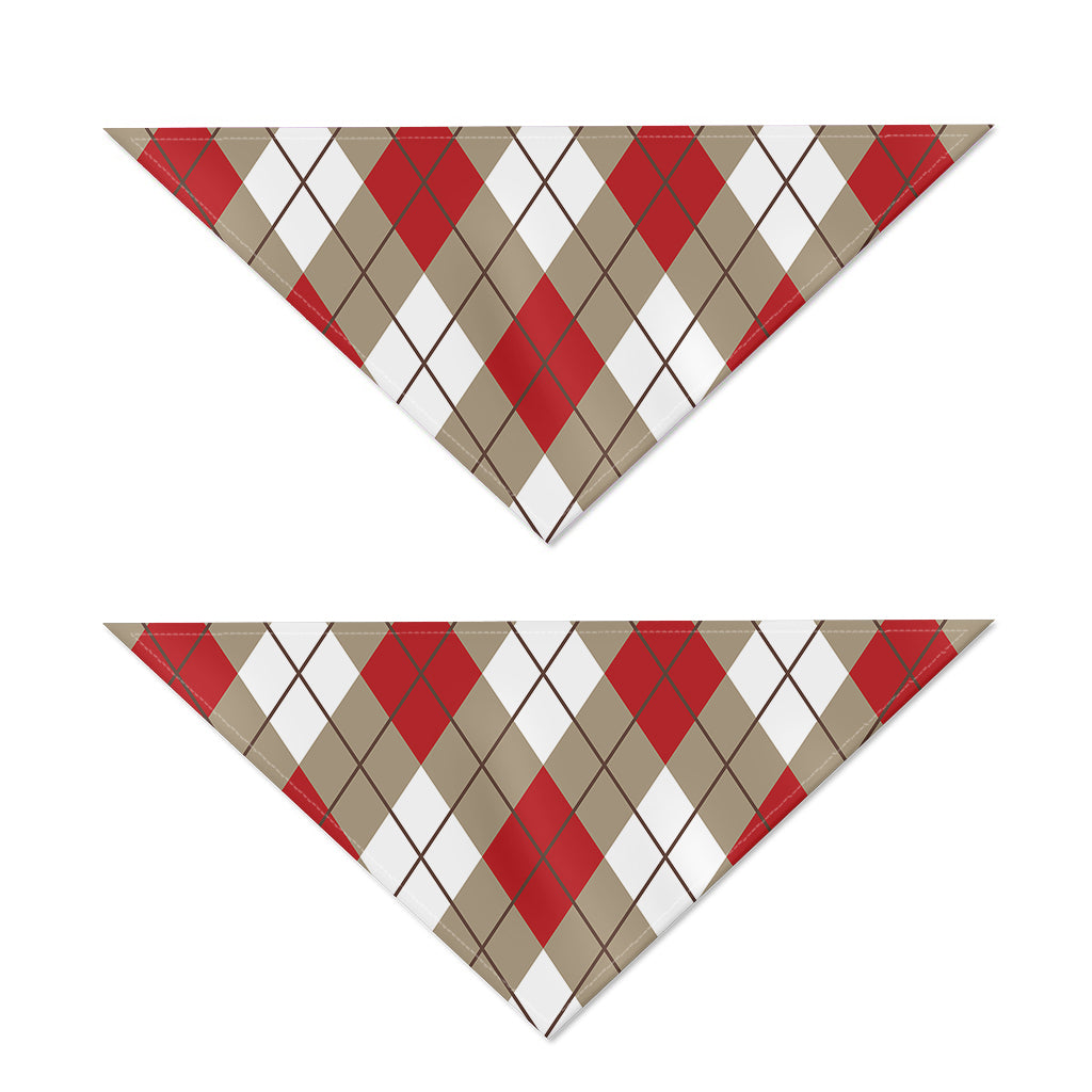 Red White And Beige Argyle Pattern Print Dog Bandana