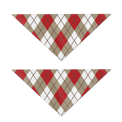 Red White And Beige Argyle Pattern Print Dog Bandana